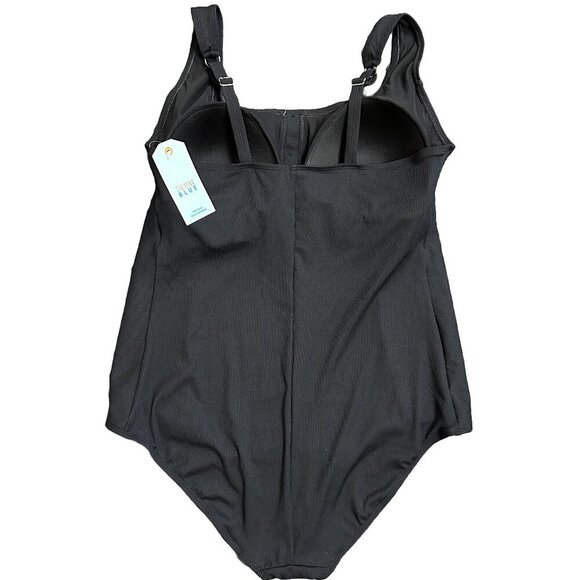 NWT Christina Blue - One-Piece Black Ribbed Bathing Suit Gold Faux Buttons, 24W - Picture 5 of 9